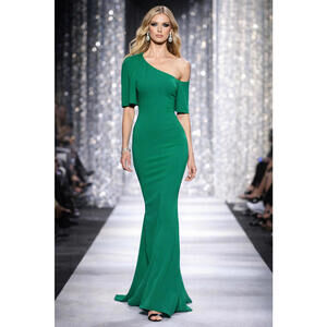 Badgley Mischka Stretch-Crepe Cape Gown $695 Green Sleeve sz 0 Runway Bridesmaid